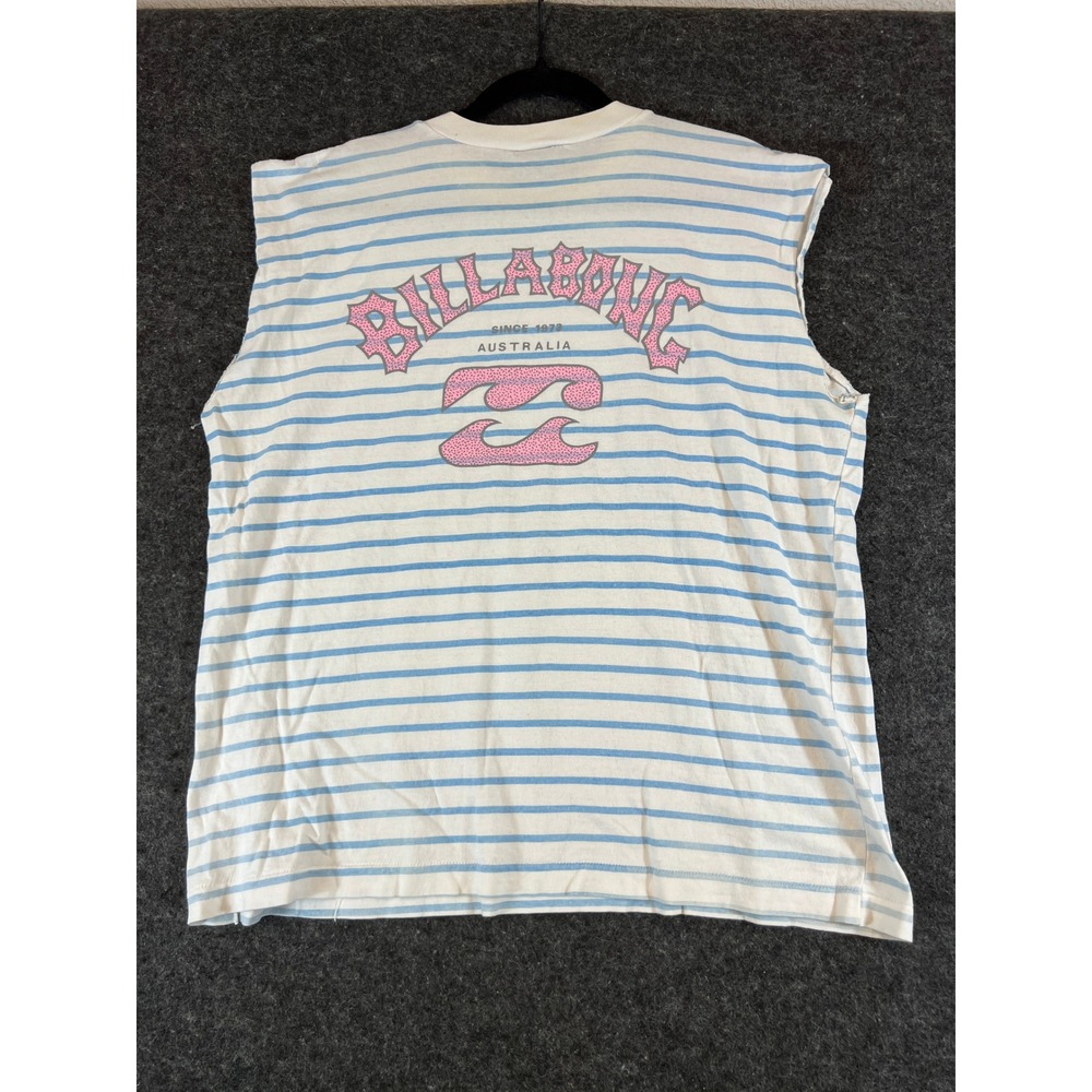 Vintage Billabong Striped Muscle Tee Shirt Blue Pink M Surf Mens Cut Off 80s 90s
